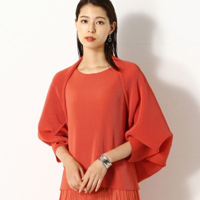 ＜三越伊勢丹/公式＞【SALE】COMME CA (Women)/コムサ シアークレープ マイクロ格子プリーツ ボレロ オレンジ トップス【三越伊勢丹/公式】