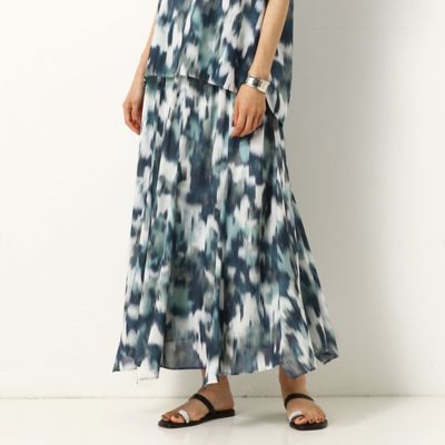 ＜COMME CA (Women)＞【セットアップ対応】割繊マルチカラーアートプリント　ハンカチーフヘムロングスカート（０１０７ＦＺ０２）