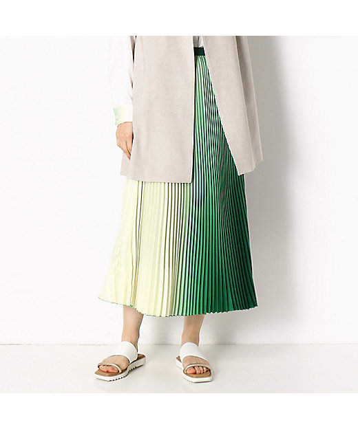 【SALE】カラーグラデーションプリント スカート ミドリ ロングスカート
