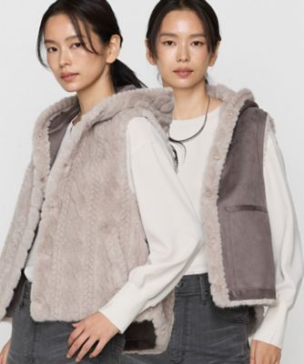 ＜COMME CA (Women)＞ケーブル柄フェイクファー　ジレ（０１１３ＶＩ０４）