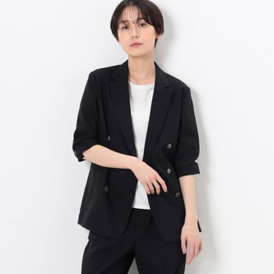 23区 コットンリネンダブルブレストストレッチセットアップ　黒　30 23区｜【洗える】リネンレーヨンストレッチ ダブル ジャケット
