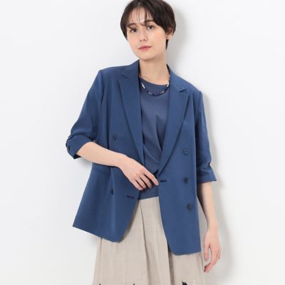 Curensology リネン ダブルブレストジャケット AOKI リネンライク ダブルブレストジャケット ベージュ 7号