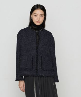 COMME CA (Women)/コムサ ファンシーツイード ノーカラーブルゾン(0118JI03) ネービーブルー コート・ジャケット【三越伊勢丹/公式】