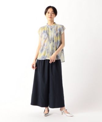 【セットアップ対応】強撚割繊アートプリント　ピンタックブラウス（０１１９ＨＧ１１）