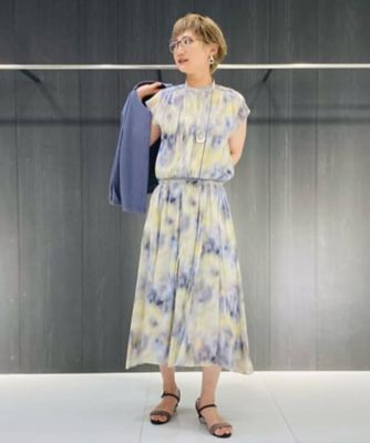 【セットアップ対応】強撚割繊アートプリント　ピンタックブラウス（０１１９ＨＧ１１）