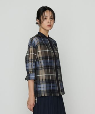 COMME CA (Women)/コムサ シルクドビーチェックビックシルエット シャツ羽織(0120HK22) アオ トップス【三越伊勢丹/公式】