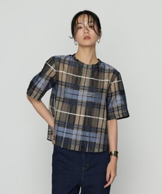 COMME CA (Women)/コムサ シルクオーガンジードビーチェック タックプルブラウス(0120HK23) アオ トップス【三越伊勢丹/公式】