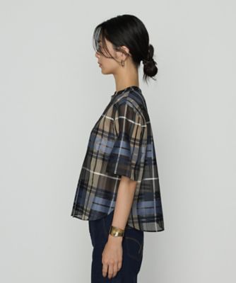 シルクオーガンジードビーチェック タックプルブラウス