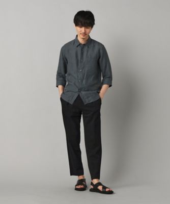 COMME des GARÇONS HOMME 麻 リネン ボックスシャツ L LIBECO 〕リネンブロード 7分袖レギュラーカラーシャツ