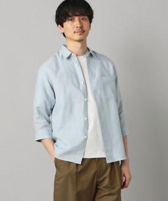 LIBECO 〕リネンブロード 7分袖レギュラーカラーシャツ