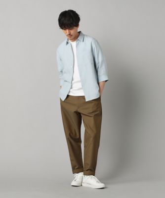 LIBECO 〕リネンブロード 7分袖レギュラーカラーシャツ