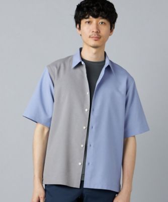 Reflax（R）リネンライク カラーブロッキング 半袖シャツ