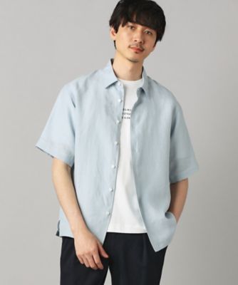 LIBECO 〕リネンブロード 半袖レギュラーカラーシャツ
