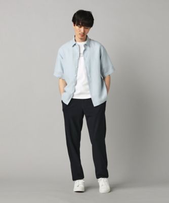 LIBECO 〕リネンブロード 半袖レギュラーカラーシャツ