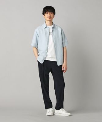 LIBECO 〕リネンブロード 半袖レギュラーカラーシャツ