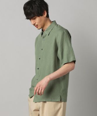 LIBECO 〕リネンブロード 半袖レギュラーカラーシャツ