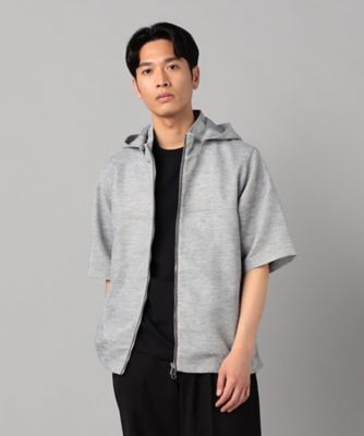 COMME CA MEN (Men) /コムサ・メン 高通気杢カラミドビーストレッチ　２ＷＡＹ半袖フーディーブルゾン　（０７２３ＢＫ１８）