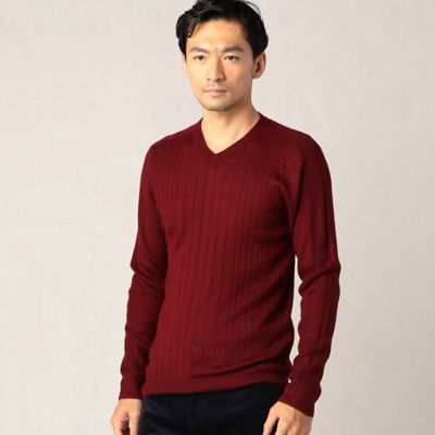 ＜三越伊勢丹/公式＞【SALE】COMME CA MEN (Men) /コムサ・メン ソリッドリブ Vネックセーター オールドローズ トップス【三越伊勢丹/公式】