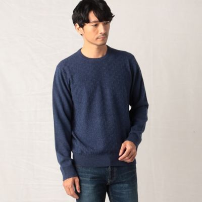 ＜三越伊勢丹/公式＞ COMME CA MEN (Men) /コムサ・メン ウールカシミヤ 市松柄クルーネックニット アオ トップス【三越伊勢丹/公式】