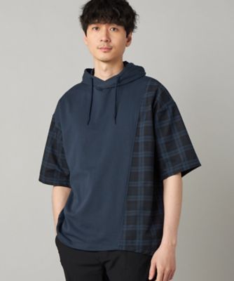 接触冷感・撥水】チェック柄切り替え フーディー（0740CO20