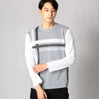 ＜COMME CA MEN (Men) ＞ニット切り替えＬＳクルーネックカットソー（０７４０ＴＲ０５）