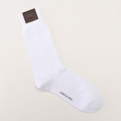 ＜COMME CA MEN (Men) ＞ジャカード市松　ホワイトクルーソックス（０７５４ＱＡ０６）