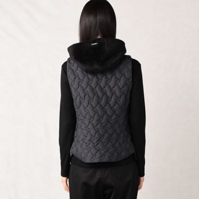 ARTISAN◆アルパカシャギー×キルティングフード付ベスト/キルティングベスト/9/アルパカ/BLK/無地 アルパカシャギー×キルティング フード付きベスト