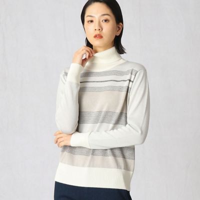 ＜ARTISAN (Women)＞シャイニーボーダー　タートルネック　ニットプルオーバー（０８０２ＩＸ０２）