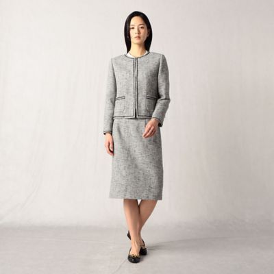 アルチザンARTISAN　ツイード調ノーカラージャケット セットアップ対応】モノトーンラメツイード ノーカラー