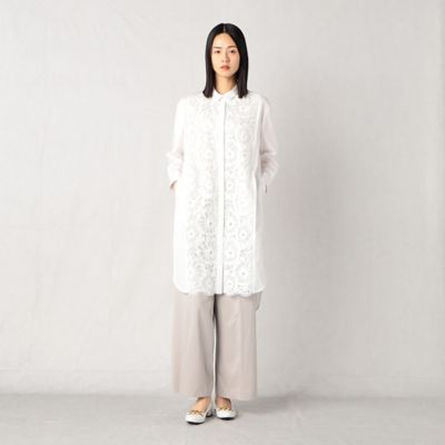 大きなお花の刺繍レース　ロングシャツ（０８０５ＨＣ０１）