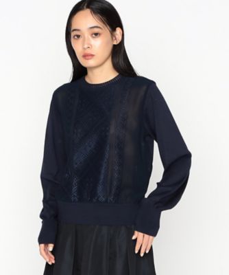 ARTISAN (Women)/アルチザン 刺繍入りシアージョーゼット×ニット　ドッキング　プルオーバー（０８０５ＩＩ０３）