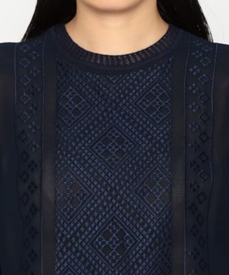刺繍入りシアージョーゼット×ニット　ドッキング　プルオーバー（０８０５ＩＩ０３）