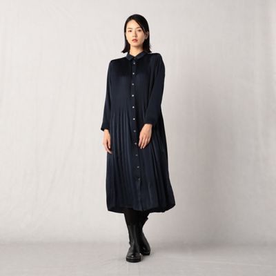 シルデューサテンプリーツ シャツワンピース（0808OA04