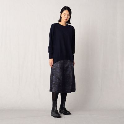 シルク綿サテン更紗プリント　タックフレアスカート（０８０９ＦＡ０７）