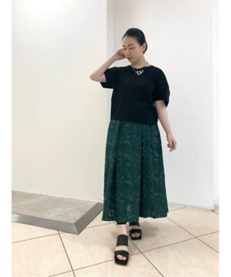 セットアップ対応】花唐草カットジャカード タックフレア