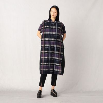 ＜ARTISAN (Women)＞格子柄異素材使い　ロングシャツ（０８０９ＨＣ０３）