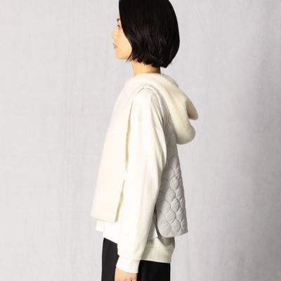 ARTISAN◆アルパカシャギー×キルティングフード付ベスト/キルティングベスト/9/アルパカ/BLK/無地 アルパカシャギー×キルティング フード付きベスト