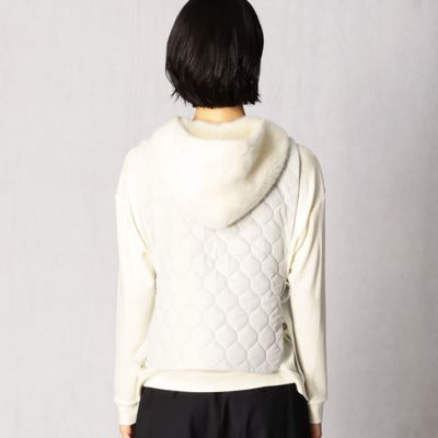 ARTISAN◆アルパカシャギー×キルティングフード付ベスト/キルティングベスト/9/アルパカ/BLK/無地 アルパカシャギー×キルティング フード付きベスト
