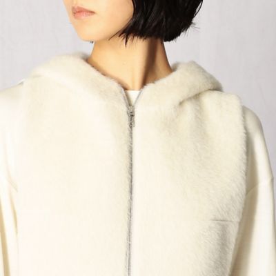 アルパカシャギー×キルティング フード付きベスト