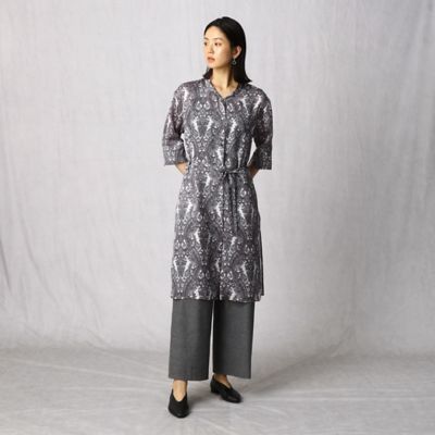 更紗柄プリント　七分袖ロングシャツ（０８１６ＨＹ１６）