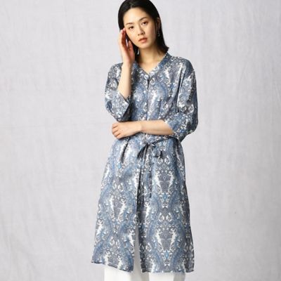 更紗柄プリント　七分袖ロングシャツ（０８１６ＨＹ１６）