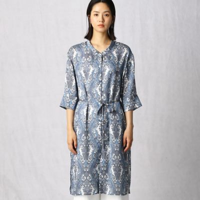 更紗柄プリント　七分袖ロングシャツ（０８１６ＨＹ１６）