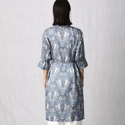 更紗柄プリント　七分袖ロングシャツ（０８１６ＨＹ１６）