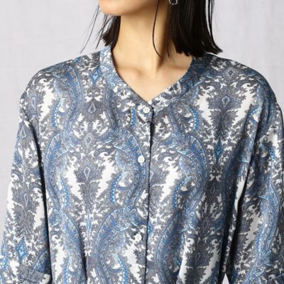 更紗柄プリント　七分袖ロングシャツ（０８１６ＨＹ１６）