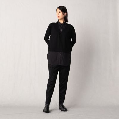 シャイニーポンチレイヤード風Ｖネックシャツ　チュニックプルオーバー（０８２０ＥＡ０６）