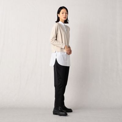 シャイニーポンチレイヤード風Ｖネックシャツ　チュニックプルオーバー（０８２０ＥＡ０６）