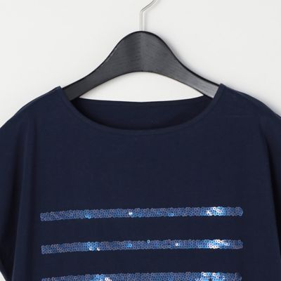 ボーダー刺繍フレンチスリーブＴシャツ（０８２０ＥＴ２４）