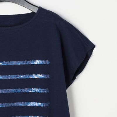 ボーダー刺繍フレンチスリーブＴシャツ（０８２０ＥＴ２４）