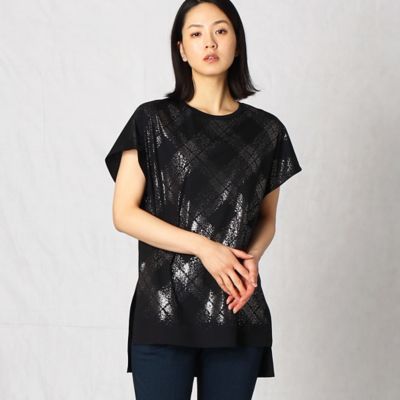 格子柄箔プリント　オーバーＴシャツ（０８２０ＥＹ１６）