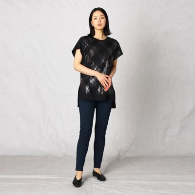 格子柄箔プリント　オーバーＴシャツ（０８２０ＥＹ１６）